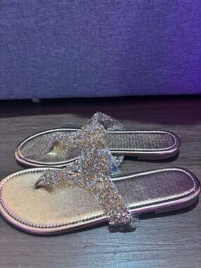 Rhinestone Jelly Slide Sandals Gold Flat Open Toe 11